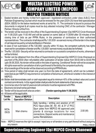 Multan Electric Power Company Limited Tender Notice